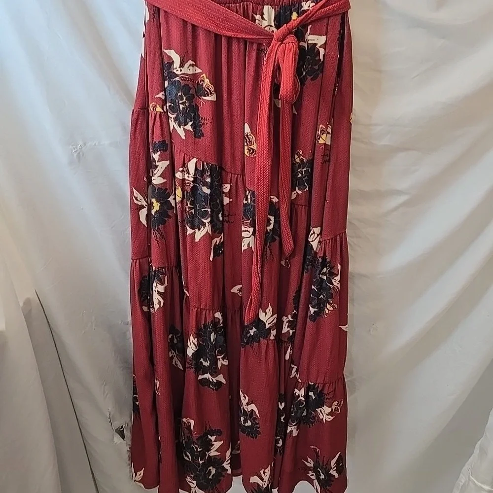 Free People All I Got Tiered Maxi Dress Size 0 Rust Butterfly Floral Front‎ Tie